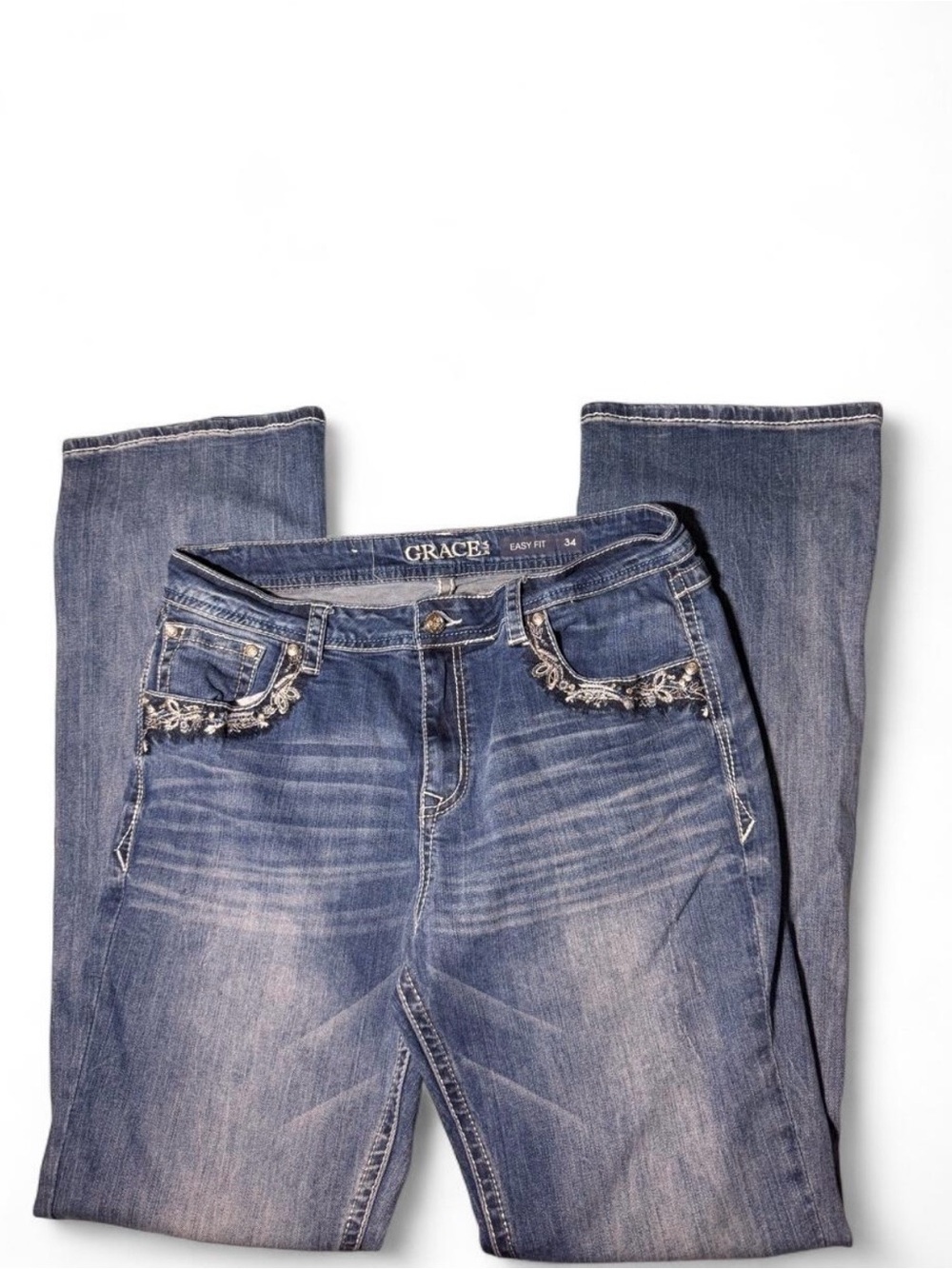 Grace Women's bootcut Jeans with Embellished Pockets - Blue